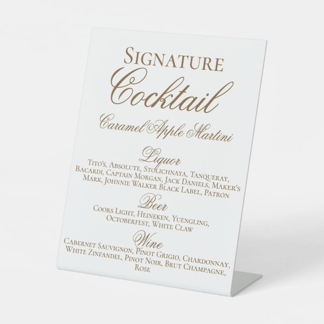 Wedding Cocktail/Bar Menu Pedestal Sign (Front)