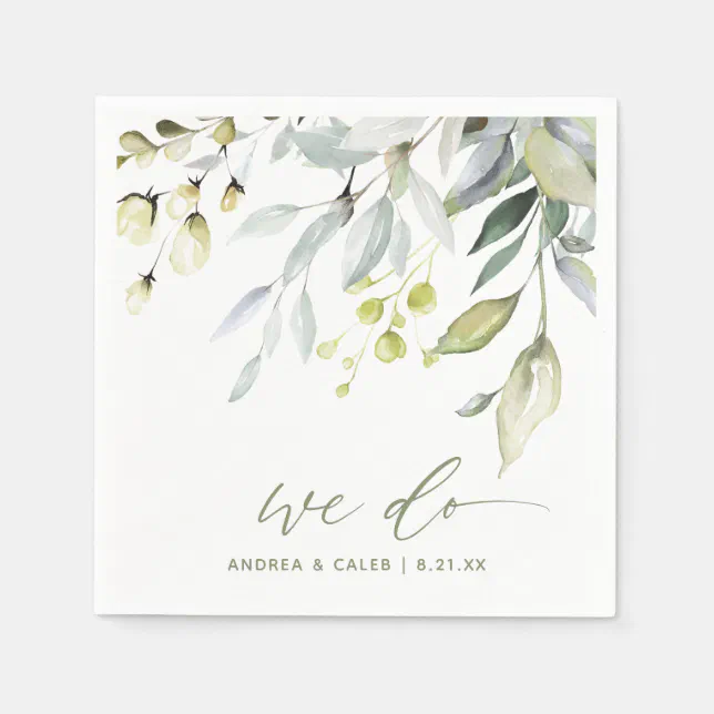 Wedding Cocktail Botanical Watercolor Greenery Napkins | Zazzle