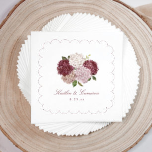 Wedding Cocktail Burgundy Hydrangea Floral Napkins