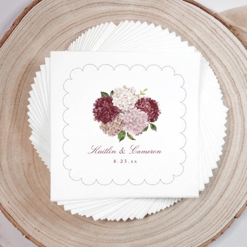 Wedding Cocktail Burgundy Hydrangea Floral Napkins