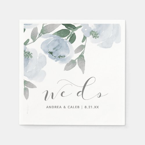 Wedding Cocktail Dusty Blue Gray Watercolor Floral Napkins