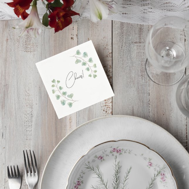 Wedding Cocktail Napkin with Eucalyptus Leaves (Creator Uploaded)