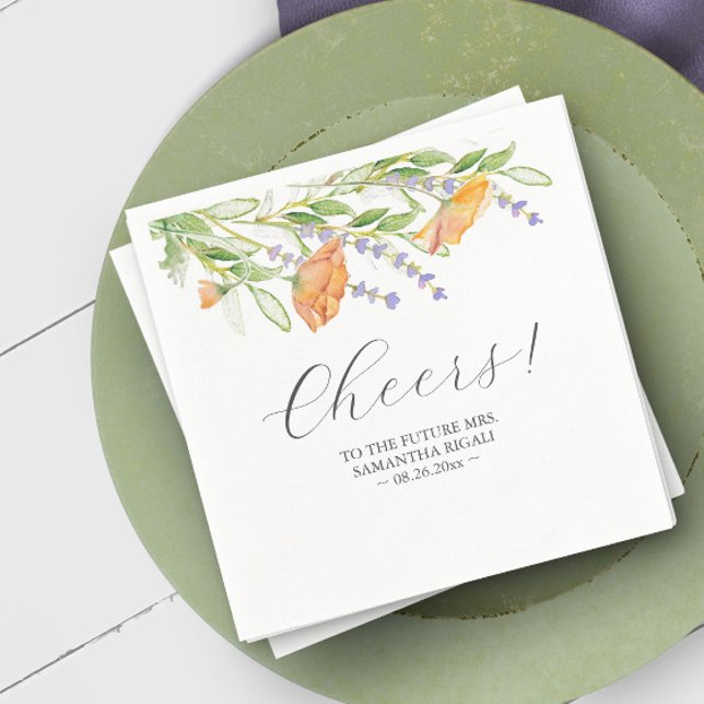Wedding Cocktail Napkins Orange Watercolor Flowers (Wedding theme orange watercolor flower cocktail napkins by Victoria Grigaliunas of Do Tell A Belle)