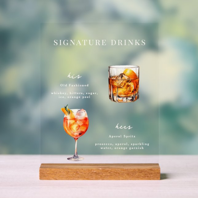 Wedding Cocktails Signature Drinks Acrylic Sign (Neutral)