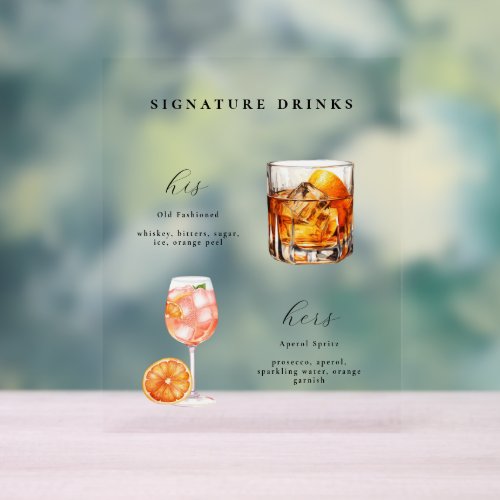 Wedding Cocktails Signature Drinks Acrylic Sign