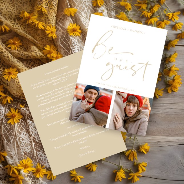 Wedding Collage 2 Photos Be Our Guest Romantic Save The Date (Collage 2 Photos Be Our Guest Romantic Wedding Save the Date Card with Envelope. )