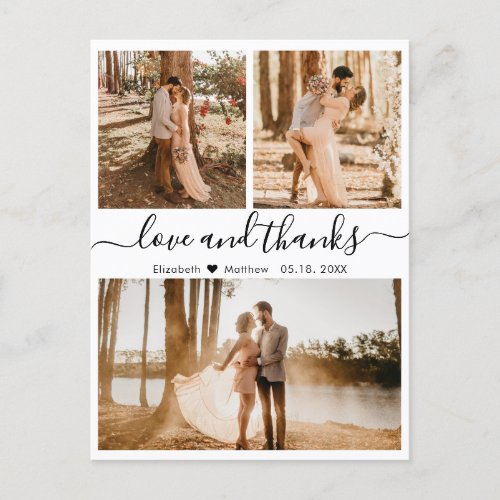 Wedding Collage Love and Thanks Script Thank You Postcard