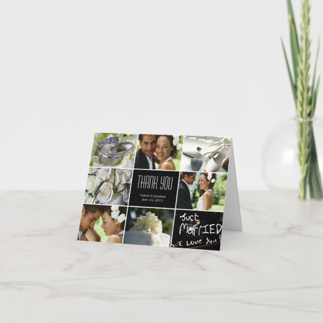 Wedding Collage Thank You Card - Black (Front)