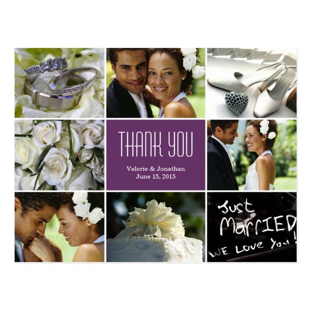 Wedding Collage Thank You Postcard - Purple