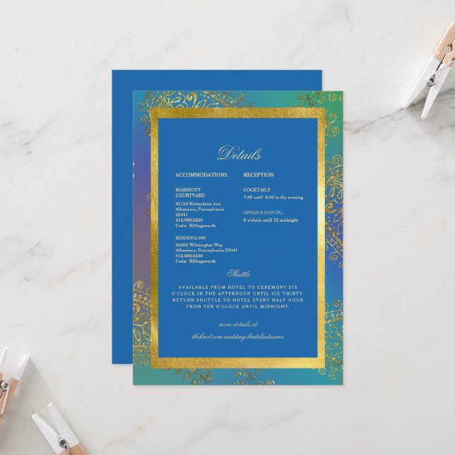 Wedding Colorful Blue & Gold Royal Invitation (Front/Back In Situ)
