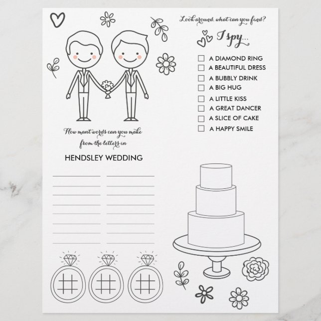 Wedding Coloring and Activity Page (Front)