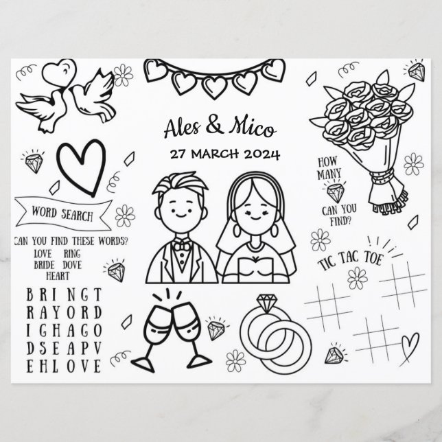 Wedding Coloring Placemat Coloring Page for Kids (Front)