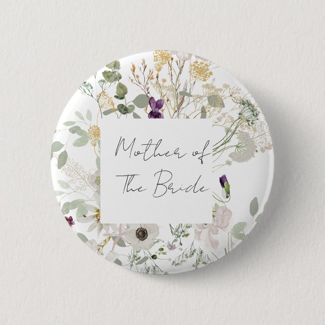 Wedding COLOURFUL WILDFLOWER YELLOW AND  PURPLE Button (Front)