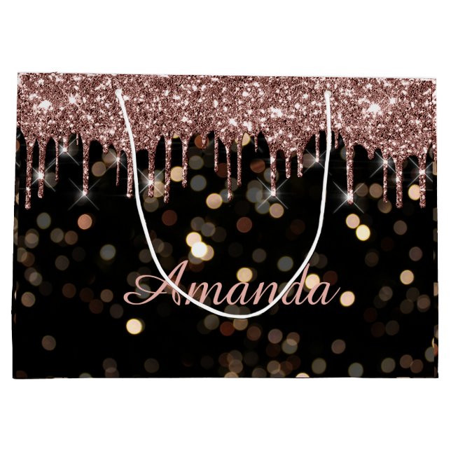 Wedding Confetti Luxury Rose Glitter Drips Name Large Gift Bag (Back)