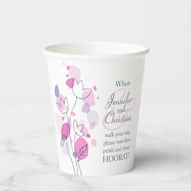 Wedding confetti petals custom name blue pink paper cups (Back)