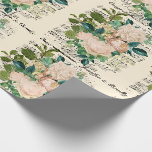 Wedding Congratulations Add Names Rose Ephemera Wrapping Paper