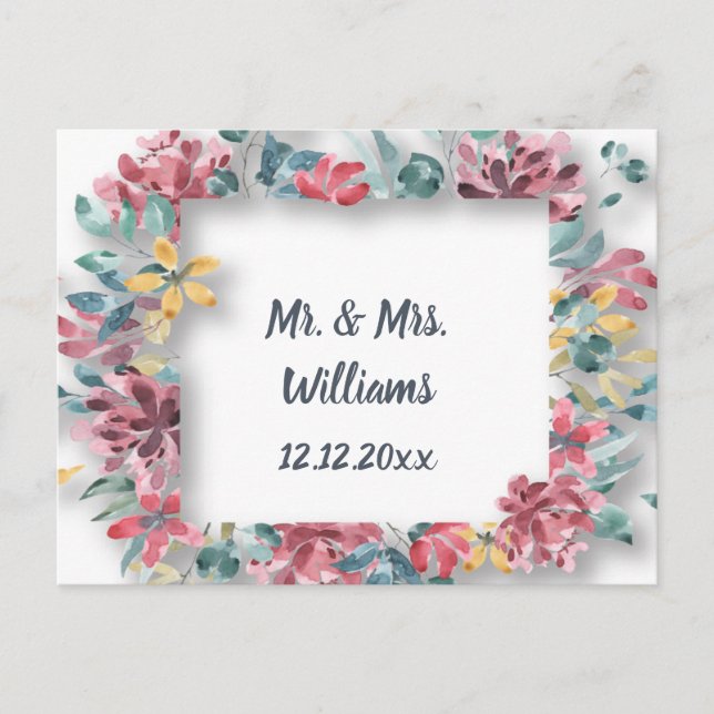 Wedding Congratulations Advice Elegant Flowers Postcard (Front)