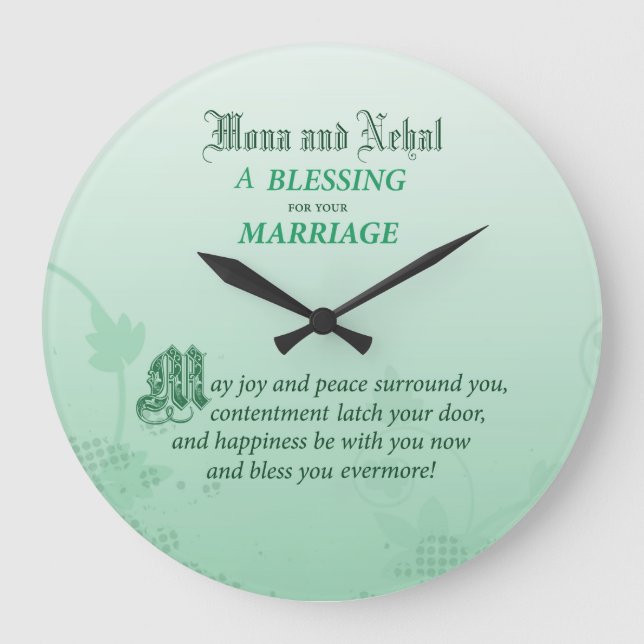 Wedding Congratulations Blessing Customizable Name Large Clock (Front)