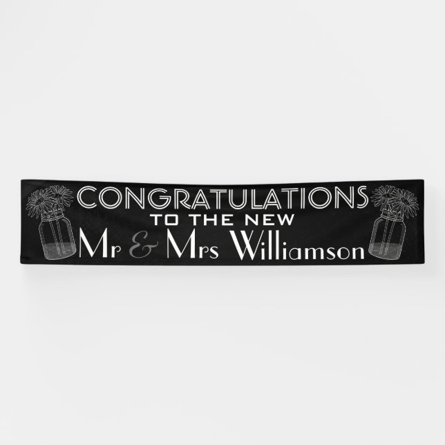 Wedding Congratulations Chalkboard and Mason Jars Banner (Horizontal)