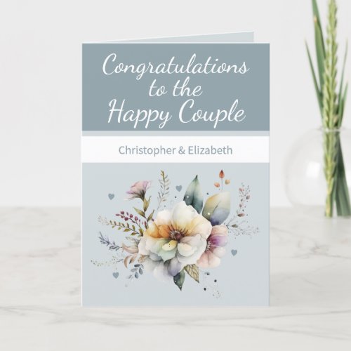 Wedding Congratulations couple floral blue Card