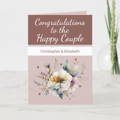 Wedding Congratulations couple floral brown Card