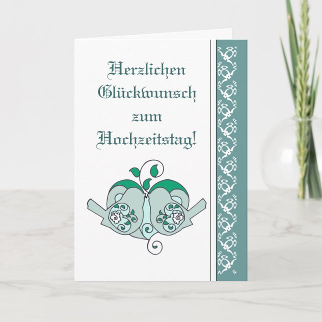 Wedding Congratulations Floral Heart Bird German Card (Front)