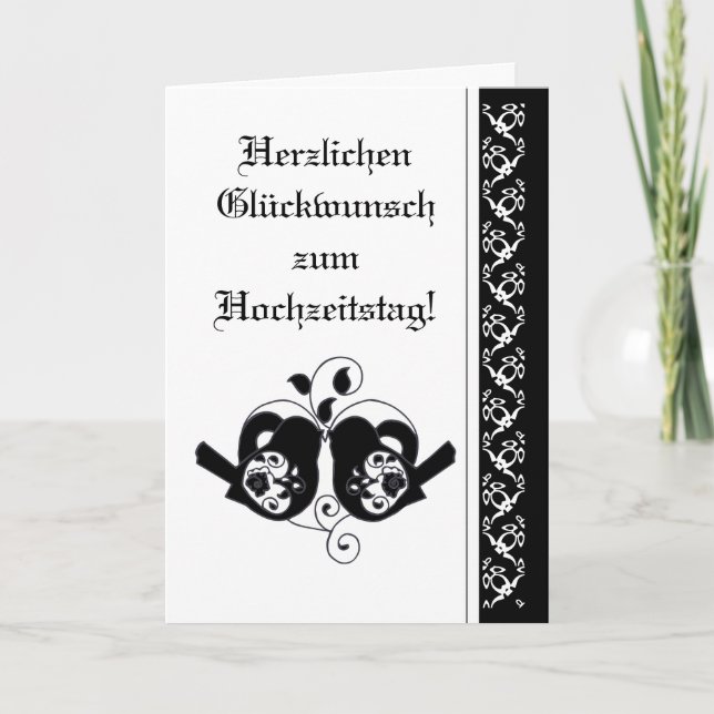 Wedding Congratulations Floral Hearts Birds German Card (Front)