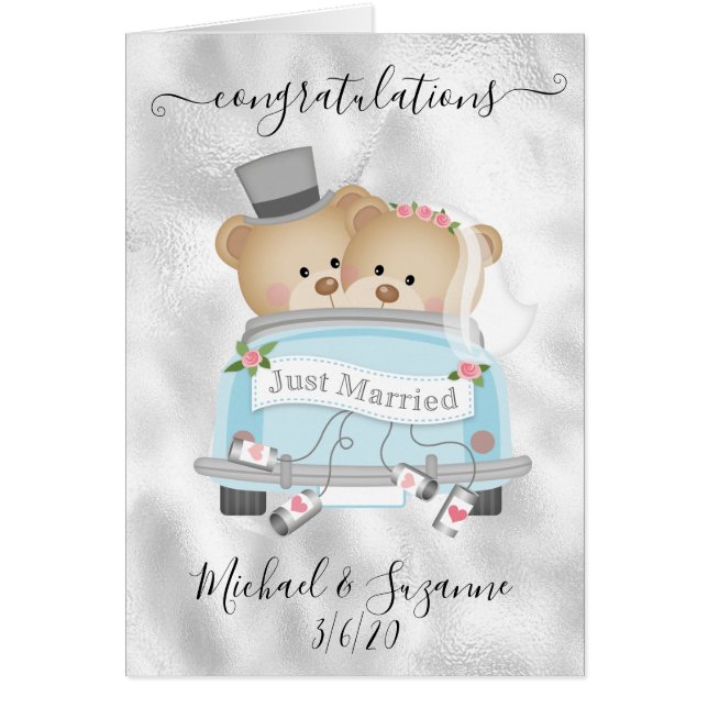  Wedding Congratulations Just Married Bears  Cards (Front)