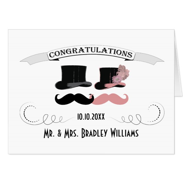 Wedding Congratulations Mr & Mrs. Mustache Large Card (Front Horizontal)