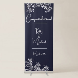 Wedding Congratulations Navy and White  Retractable Banner