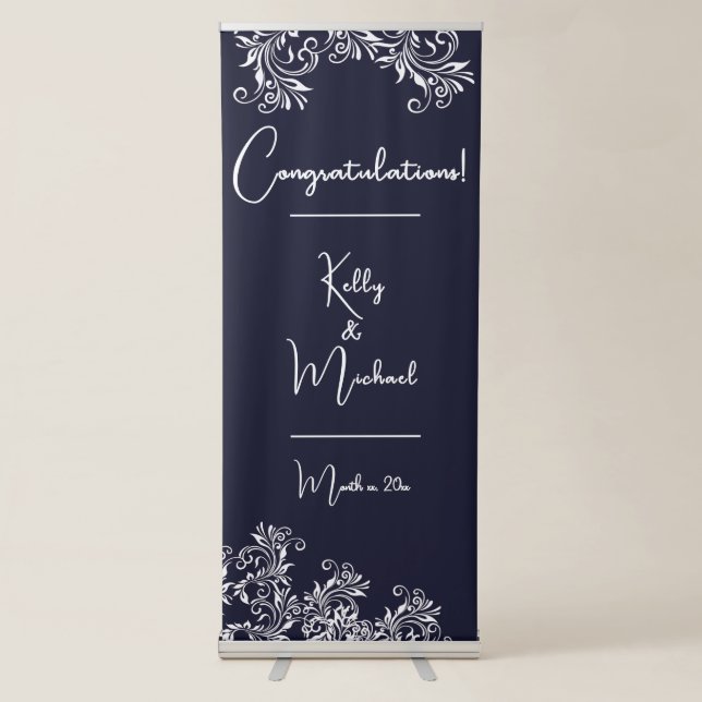 Wedding Congratulations Navy and White  Retractable Banner (Front)