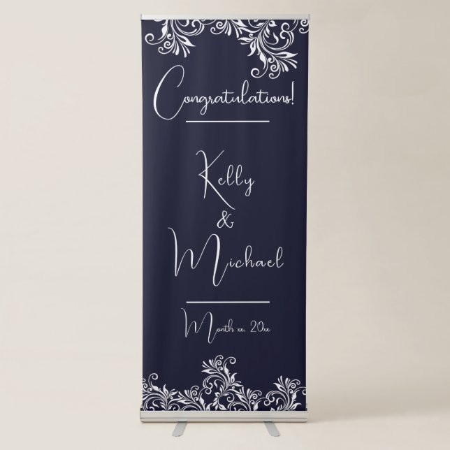 Wedding Congratulations Navy and White  Retractable Banner (Front)