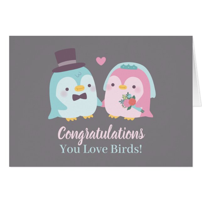 Wedding Congratulations Penguin Groom and Bride Cards (Front Horizontal)