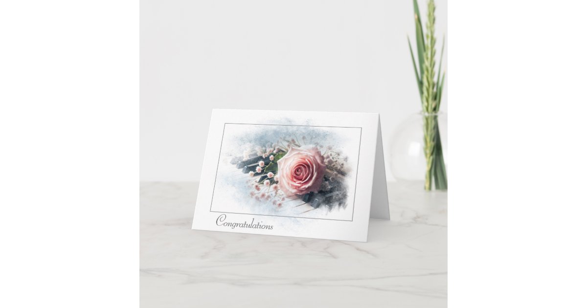 Congratulations Pink Roses Wedding Congratulations Pink Rose On Vintage Piano Card | Zazzle