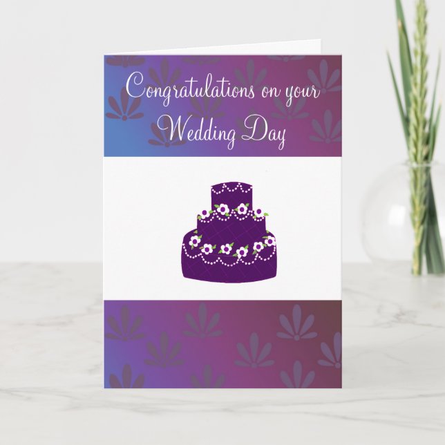 Wedding Congratulations Purple Wedding Cake Card (Front)