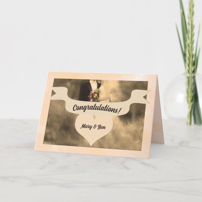 Wedding Congratulations Sepia Bride and Groom Card (Front)