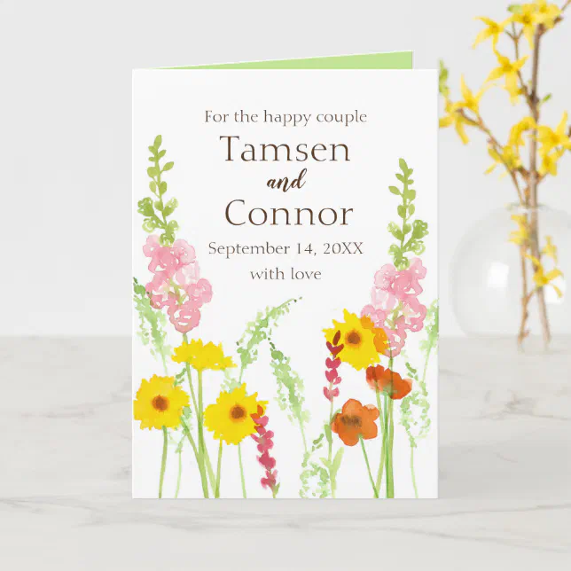 Wedding Congratulations Wildflowers Personalized Card | Zazzle