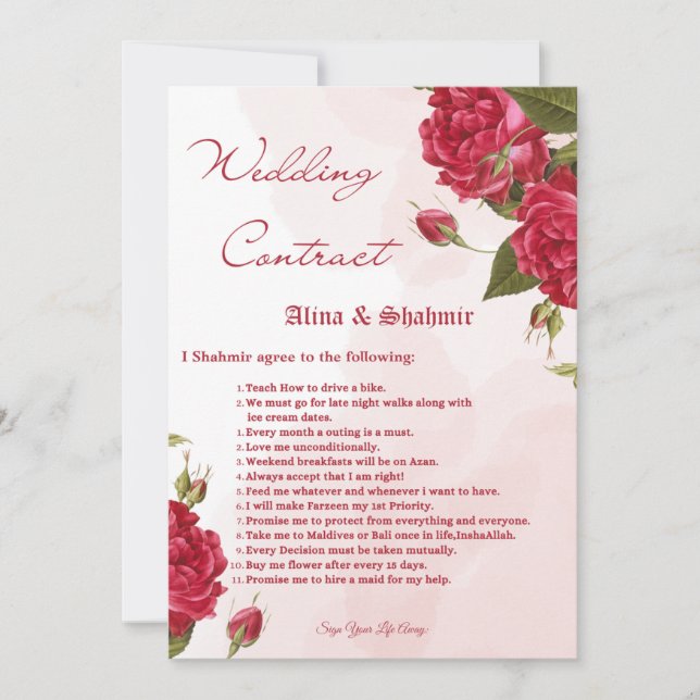 Wedding Contracts for Groom Invitation (Front)