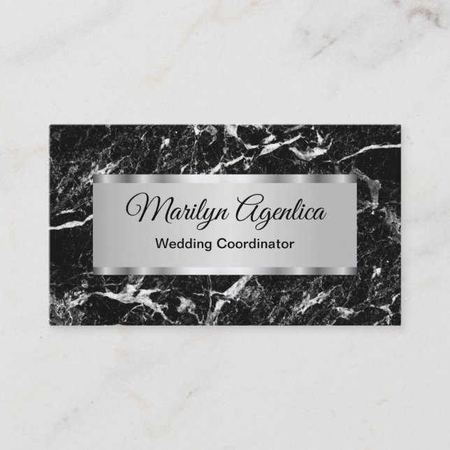 Wedding Coordinator Classy Black Marble Background Business Card (Front)