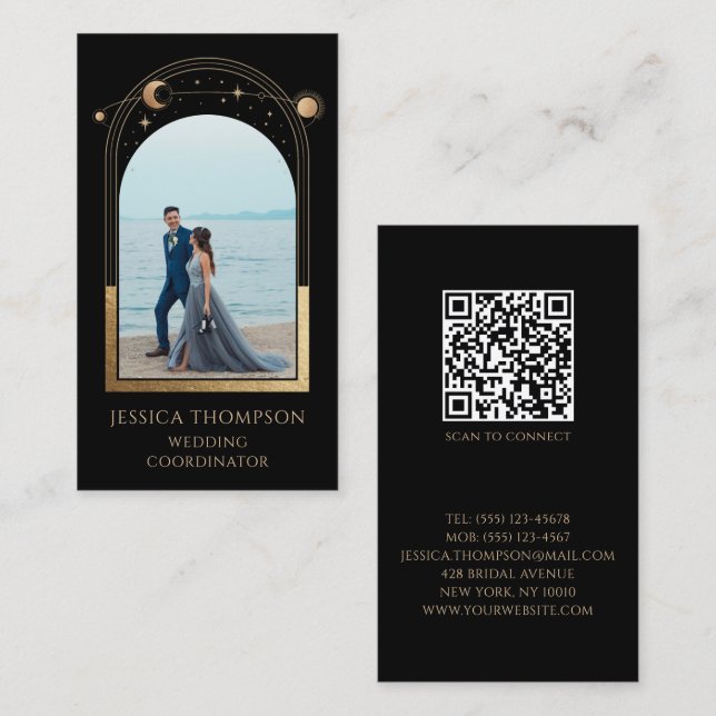 Wedding Coordinator Photo White Gold Celestial Business Card (Front/Back)