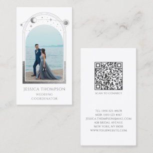 Wedding Coordinator Photo White Silver Celestial Business Card