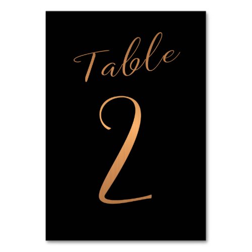 Wedding copper glitter black elegant table number