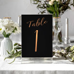 Wedding copper glitter black elegant table number<br><div class="desc">Faux copper metallic foil formal calligraphy script wedding reception table card. The midnight navy blue background color is editable. You can change it after selecting CUSTOMIZE FURTHER button.
You can find the whole range of numbers ( 1 - 50) here: http://bit.ly/2sLMaFh</div>