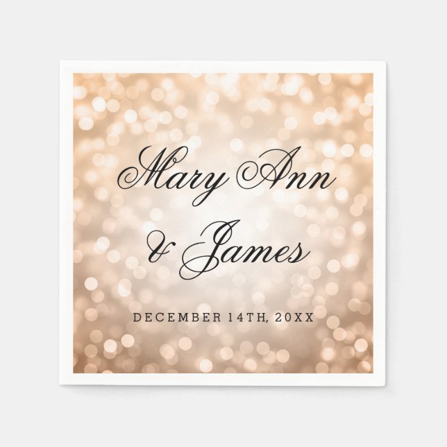 Wedding Copper Glitter Lights Paper Napkins (Front)