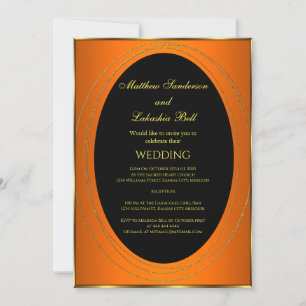 Wedding Copper Orange gold Black Elegant Modern In Invitation