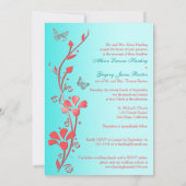 Wedding | Coral Aqua Gray | Floral | Butterflies Invitation (Back)