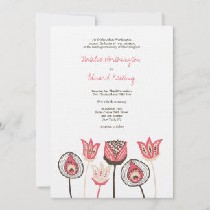 Wedding Coral Chocolate Ivory Funky Flowers Invitation