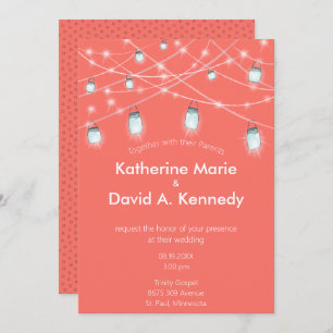 Wedding Coral Mason Jar String Light Any Color Invitation
