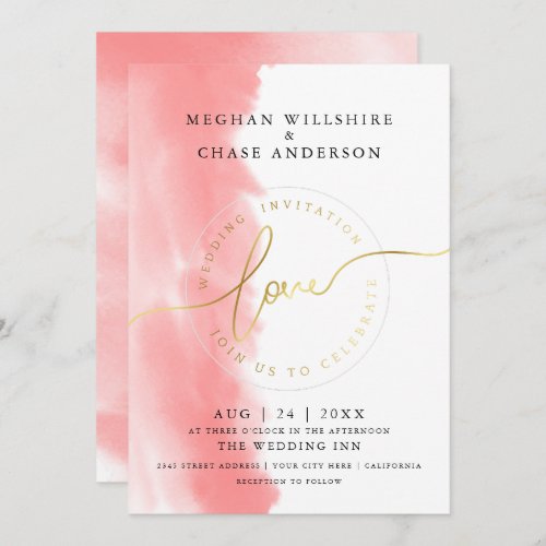 WEDDING  Coral Rose Watercolor  Invitation