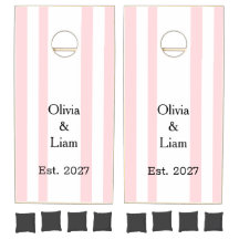 Wedding Cornhole Set Pink & White Stripe Vertical